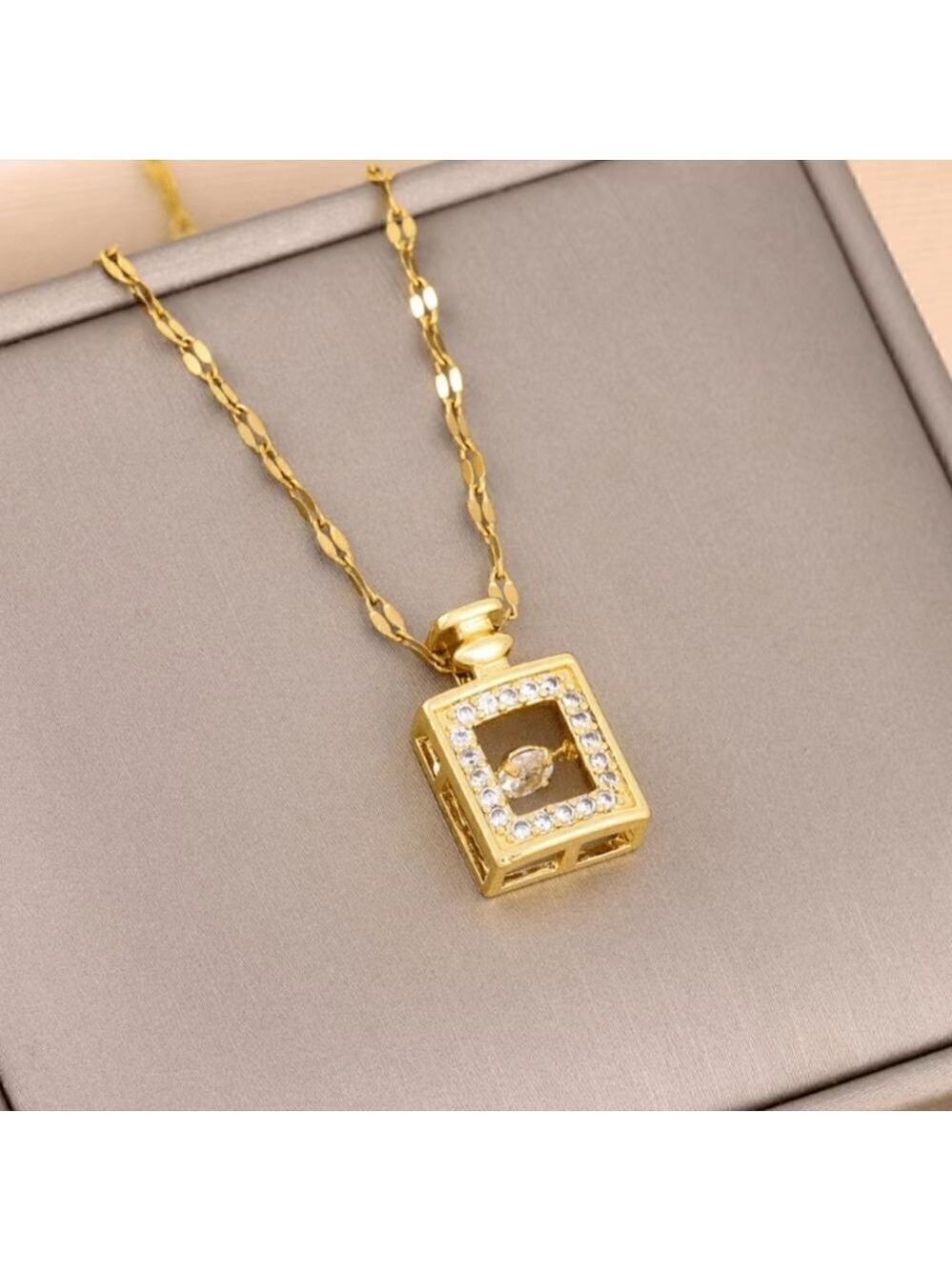 Stainless Steel Perfume Bottle Pendant Necklace Clavicle Chain for Women